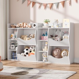 Amenitlif 4-Tier Kids Toy Storage Organizer with Bins,5-Cubby Kids Bookshelf for Storage Books and Toys,for Boys and Girls, Multi Shelf for Playroom,Bedroom,Nurseries,Classroom,Wooden,Toy Cabinet