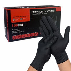 Professional Collection Disposable Nitrile Gloves HEAVY DUTY Disposable, Water Resistant, Powder-Free, Latex-Free, Non-Sterile, Food Safe, 100-Count (Black, XL) Suitable for palm width 110-130mm