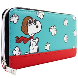 Animation Peanuts Snoopy Flying Ace Sopwith Camel Doghouse Purse Clutch Coin Pocket & Card Holder, Blue