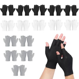 Xynovate 15 Pairs Cotton Moisturizing Gloves, Cotton Gloves for Eczema, Fingerless Design, Touchscreen-Friendly for Jewellery Inspection, Coin Handling, Sleeping Spa Treatment(Black,White,Gray)