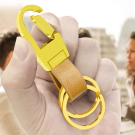 Yudaky Key Chain Leather Heavy Duty Car Keychain for Men and Women 2 Pack (Gold)