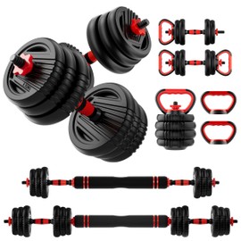 SCEPKN Adjustable Dumbbell Set, 10/20/30/45/70/90lbs Free Weight Set with Connector, 4 in1 Dumbbells Set Used as Barbell, Kettlebells, Push up Stand, Fitness Exercises for Home Gym Suitable Men/Women