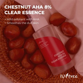 Isntree Esencia Exfoliante Facial Chestnut Aha 8% Clear Essence - Coreana con 8% Aha Glicólico y Láctico, Extracto de Castaña, Tono Uniforme, 100 Ml