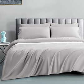 SAKIAO 1200 Thread Count Cotton Sheets, 100% Egyptian Cotton Sheet for King Size Bed, Sateen Weave Bed Sheets 17-Inch Deep Pocket - Breathable and Hypoallergenic - 4 Piece (Dove Grey, King)