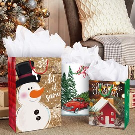 Party Funny 24 Christmas Gift Paper Bags Bulk with handles and 60 Count Christmas Gift Tags-Assorted sizes set for Wrapping Xmas Holiday Presents(6 Jumbo,6 Large,6 Medium,4 Small,2 Wine)