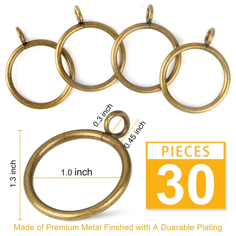 Antique Brass Curtain Rings with Eyelets for Up to 3/4-inch