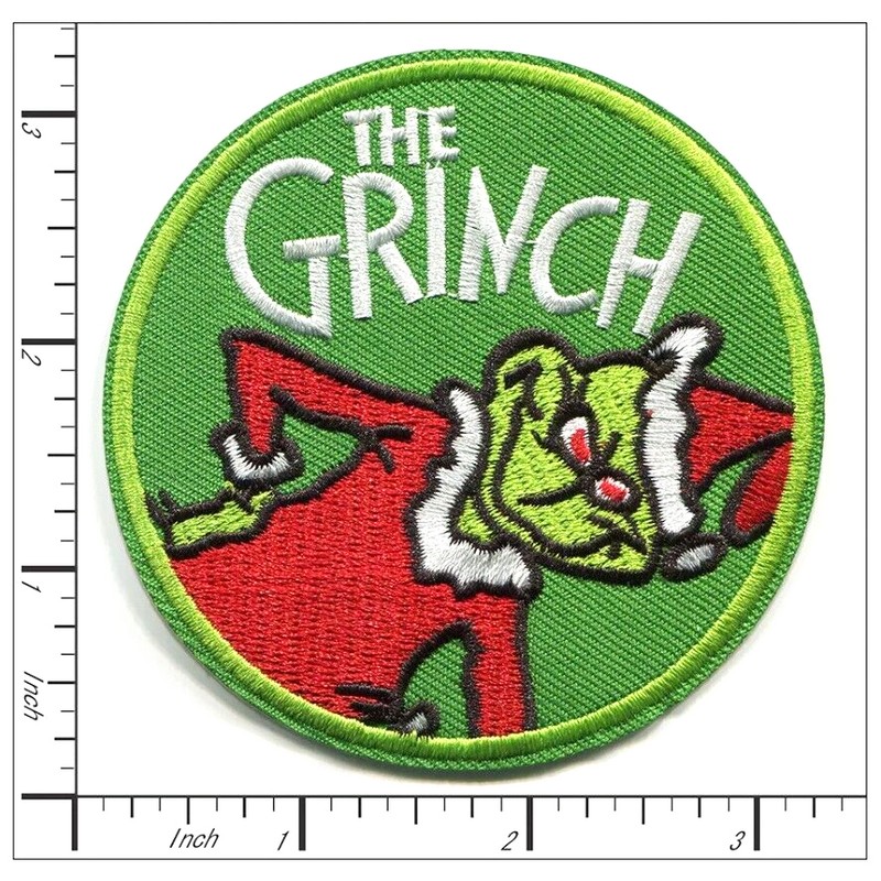 Patchwork Paradise The Grinch Embroidered Iron-On Patch - Christmas Holiday