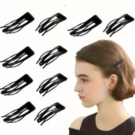 더블 그립 헤어 클립 메탈 스냅 여성용 5/10개 블랙 바레트 스타일링 빗 액세서리 [Black-5pcs] Double Grip Hair Clip Metal Snap Women's 5/10pcs Black Barrette Styling Comb Accessory [Black-5pcs]
