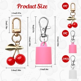 Lipbalm Keychain Cap Compatible with Summer Fridays 0.35 and 0.5 oz Lip Balm, Portable Lip Gloss Keychain Holder with Cherry Charm for Girls College Students Fashionista (3 Pcs, White and Purple)