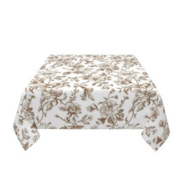 Chinoiserie Floral Square Tablecloth 54x54 Inch Brown Flower Toile brown Table Cloth Vintage Polyester Farmhouse Square Floral Table Cover for Party Dining Picnic Kitchen Decor Indoor Outdoor