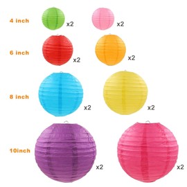 Newthinking 16 PCS Paper Lanterns Decorations, Hanging Colorful Paper Lanterns, 4" 6" 8" 10" Different Sized Round Paper Lanterns for Weddings, Party