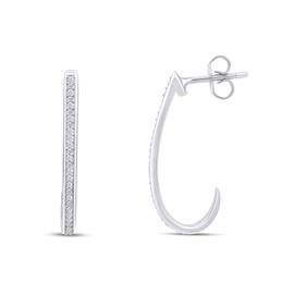 1/10 Carat Round Cut White Natural Diamond J Hoop Earrings In 14K White Gold Plated 925 Sterling Silver Jewelry For Women Wedding (Clarity : I2-I3, Color : I-J, 0.10 Cttw)