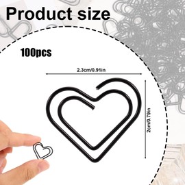 lasuroa Pack of 100 Heart Shaped Paper Clips, Small Cute Metal Hearts Decorative Paper Clips for Office School Notes Documents Scrapbooking Wedding Decor and Craft Projects (Black)