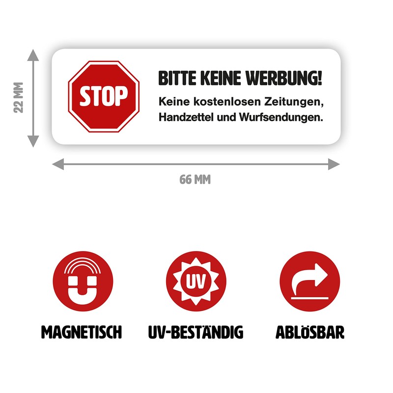 Magnetic Sign "Bitte keine Werbung!" in White for Your Letterbox