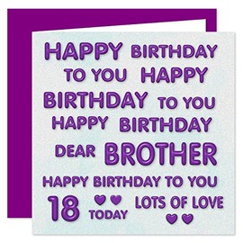 Brother 18th Happy Birthday Card - Happy Birthday To You Dear Brother - Perfect Purple Design - 18 Today