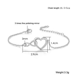 VISSEN Heart Bracelet for Women Infinity Stainless Steel Chain Bracelet Adjustable Silver Cubic Zirconia Fashion Jewellery