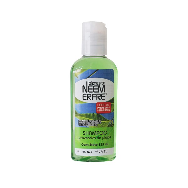 bienestar NEEM ERFRE Shampoo Preventivo Repelente de Piojos de Neem natural-Sin Parabenos Petrolatos-Biodegradable-Para toda la familia (Individual)