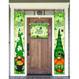 St.Patrick’s Day Porch Sign,Gnome Happy St.Patrick Day Party Decorations,3pcs Gnome Theme St Patrick Door Hanging Banner Decoration for Front Door Welcome Sign Decoration