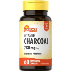Activated Charcoal 780mg | 60 Capsules | Non-GMO, Gluten Free | by Sundance