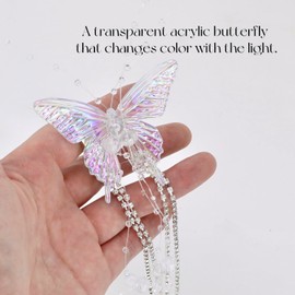 2 Pcs Fairy Flash Butterfly Tassel Hair Clips - Crystal Rhinestone Beaded Tassel, Elegant Acrylic Butterfly Duckbill Clips, Whimsical Hair Accessories for Weddings, Proms, Birthdays