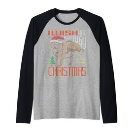I Wish You A Pugly Christmas Pug Ugly Christmas Sweater Raglan, black