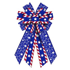 Large Veterans Day Patriotic Bows for Wreath, Memorial Day Wreath Bows Blue Red Burlap Bows Christmas Front Door Bows American Stars Tree Topper Bows for July The 4th Veterans Day Decorations
