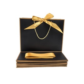 TKSBAG 12PCS Gift Bags Medium Size with Handles, 12.5 x 9.8 x 4.3 In Black Gold Thank You Bags with Bow Ribbon for Wedding, Birthday, bridesmaid, Groomsmen, Patrick's Day, Easter
