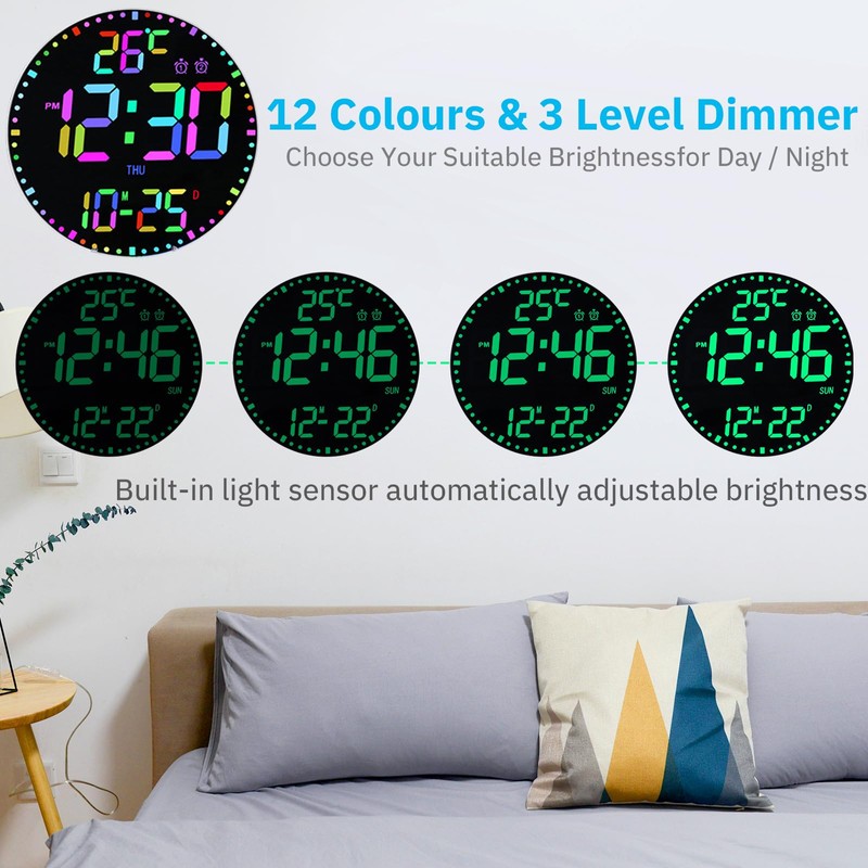 LED Digital Wall Clock Large Display, 10 Inch Electronic Alarm