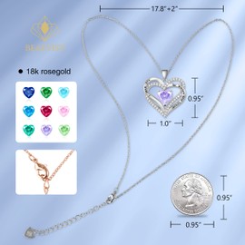 Beauyist Love Heart Birthstone Necklaces for Women, Engraved Pendant Necklace Jewelry Gifts