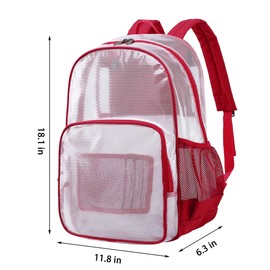 mygreen Heavy Duty Clear Backpack Durable Multi-Pockets See Through Student School Bookbag Waterproof Transparent Beach Girls Travel Bag (Red, Large)