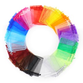 Bezall 50Pcs Organza Gift Bags 4x5 inch, Small Drawstring Mesh Jewelry Candy Pouches Christmas Wedding Party Baby Shower Favor Bags (Mixed Color)