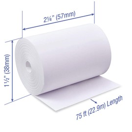 POS1 Thermal Paper Rolls 2-1/4 x 75 ft | 38mm diameter | fits Verifone vx520 | fits Ingenico iCT220 and iWL250 | CORELESS | BPA Free | 50 rolls per case