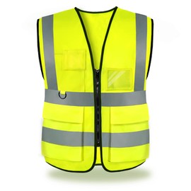 ANDANDA High Visibility Reflective Vest with with 2 Functional Pockets&Multi-scene Use Reflective Vest, Fluorescent yellow, M(1 pack)