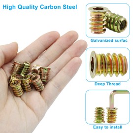 Moicstiy - 50 piezas de insertos roscados de 1/4 "-20 x 15 mm para madera, insertos roscados de madera para muebles