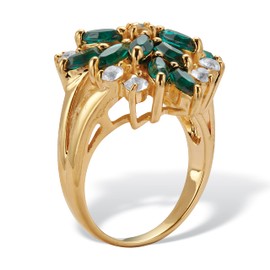 PalmBeach 18K Yellow Gold Plated Marquise Shaped Green Red or Blue and White Crystal Ring. Size 6