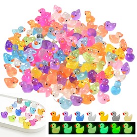 Pack of 200 Luminous Mini Resin Ducks - Colourful Miniature Ducks in 20 Colours, Glow-in-the-Dark Figures for Aquarium, Fairy Garden, DIY Crafts & Dollhouse Decoration