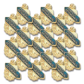 SHOP AWARDS AND GIFTS 5/8 Inch Gold Perfect Attendance Lapel Pin for Student, Employee Appreciation, School Teacher Reward, Enameled with Torch and Wreath, Bulk Pack of 18, Poly Bagged