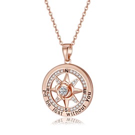 Gifts For Her Birthday Gifts For Women Christmas Gifts Ideas Mothers Day Gifts Valentines Gifts For Wife From Husband Jewelry For Women Rose Gold Compass Necklace Birthstone Diamond Sterling Silver Necklaces For Girlfriend(Apr-Diamond)