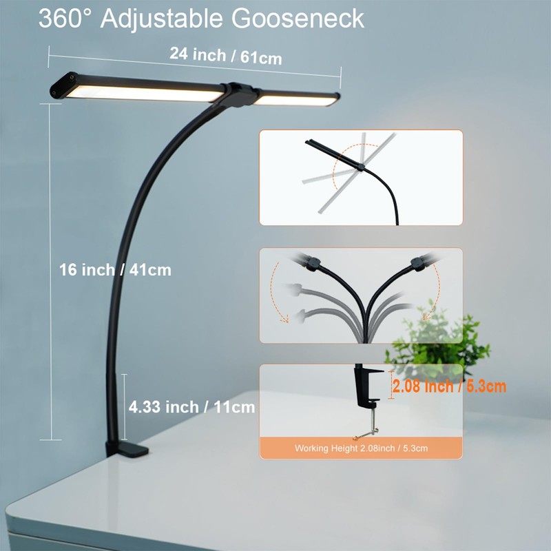 LED Desk Lamp Double Head, Eye-Caring Architect Desk Lamps for