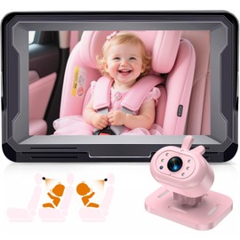 AMTIFO Pink Baby Car Camera for Backseat: 1080P HD Rear-Facing Car Seat Camera with IR Night Vision, 4.3 Inch Display, 360° Rotation, Plug & Play, Easy Install Monitor for Infant/Toddler Safety