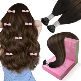 YoungSee Itip Human Hair Extensions Brown I Tip Hair Extensions Brown Balayage Dark Brown Tip Hair Extension Real Human Hair 22Inch Ombre Natural Hair Extension Human Hair Add Hair Length 50g 50s