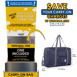 Narwey For Spirit Airlines Foldable Travel Duffel Bag Tote Carry on Luggage Sport Duffle Weekender Overnight for Women and Girls (3112 Dark Blue ( with Shoulder Strap))