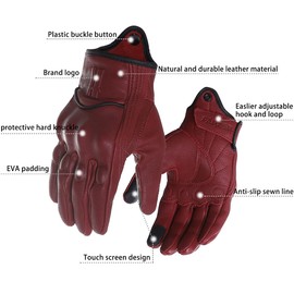 Harssidanzar GM028E Men's Full Finger Goatskin Leather Touchscreen Motorcycle Gloves Red (Upgrade), Size S