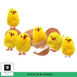 AKH® Chenille Yellow Chicks | 6 Pcs Easter Chicks | 4cm - Hight Mini Easter Chicks | Baby chicks For Easter Bonnet Hat Decoration| Mini Easter Bird Craft Accessories For Easter Hunt Activities