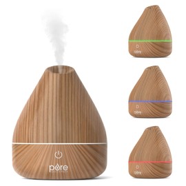 Pure Enrichment PureSpa Natural Aromatherapy Oil Diffuser (Natural) - Ultrasonic Air Deodorizer with 200ml Water Tank, Wood-Grain Accents, Soft Color-Changing Lights, and Auto Safety Shut-Off