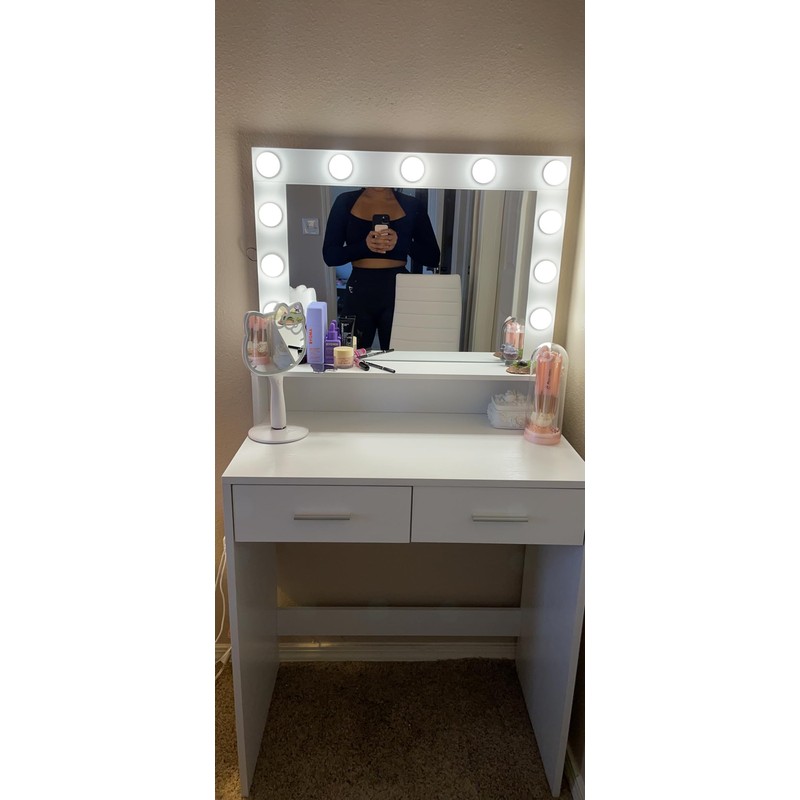 ROCKRAIN Hollywood Vanity Desk with Mirror: White Dressing Table with