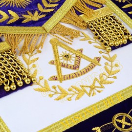 MASONIC GRAND LODGE PAST MASTER 100% LAMBSKIN APRON WITH CHAIN COLLA + CUFFS SET