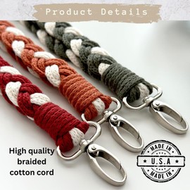 Handmade Boho Macrame Keychain Wristlet, Braided Keyring Holder for Women, Car Key Wrist Lanyard, Made in USA (Wine Red/Gold)