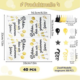 Pack of 40 Birthday Napkins, Pack of 300 Confetti Birthday Decoration, Napkins "Schön dass wir zusammen feiern", 33 x 33 cm, White Party Napkins for Birthday, Baby Shower, Wedding, Christening, Table