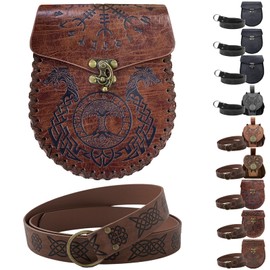 AUNGCSHE Mittelalter Tasche Geprägter, Mittelalter Gürtel und Mittelalter Gürteltasche, Wikinger Gürtel für Passend zum Wikinger Piraten Zauberer Ritter Renaissance Kostüm (Brauner Drache)